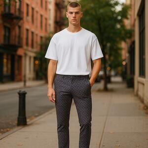 Dior Pants Mens 33x29.5 Black Geometric Virgin Wool Slim Modern Trouser Italy